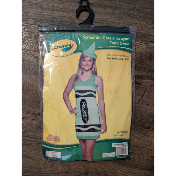 New Craylola Screamin Green Crayon Dress Costume Halloween Teen SZ 13-16 - Picture 1 of 3